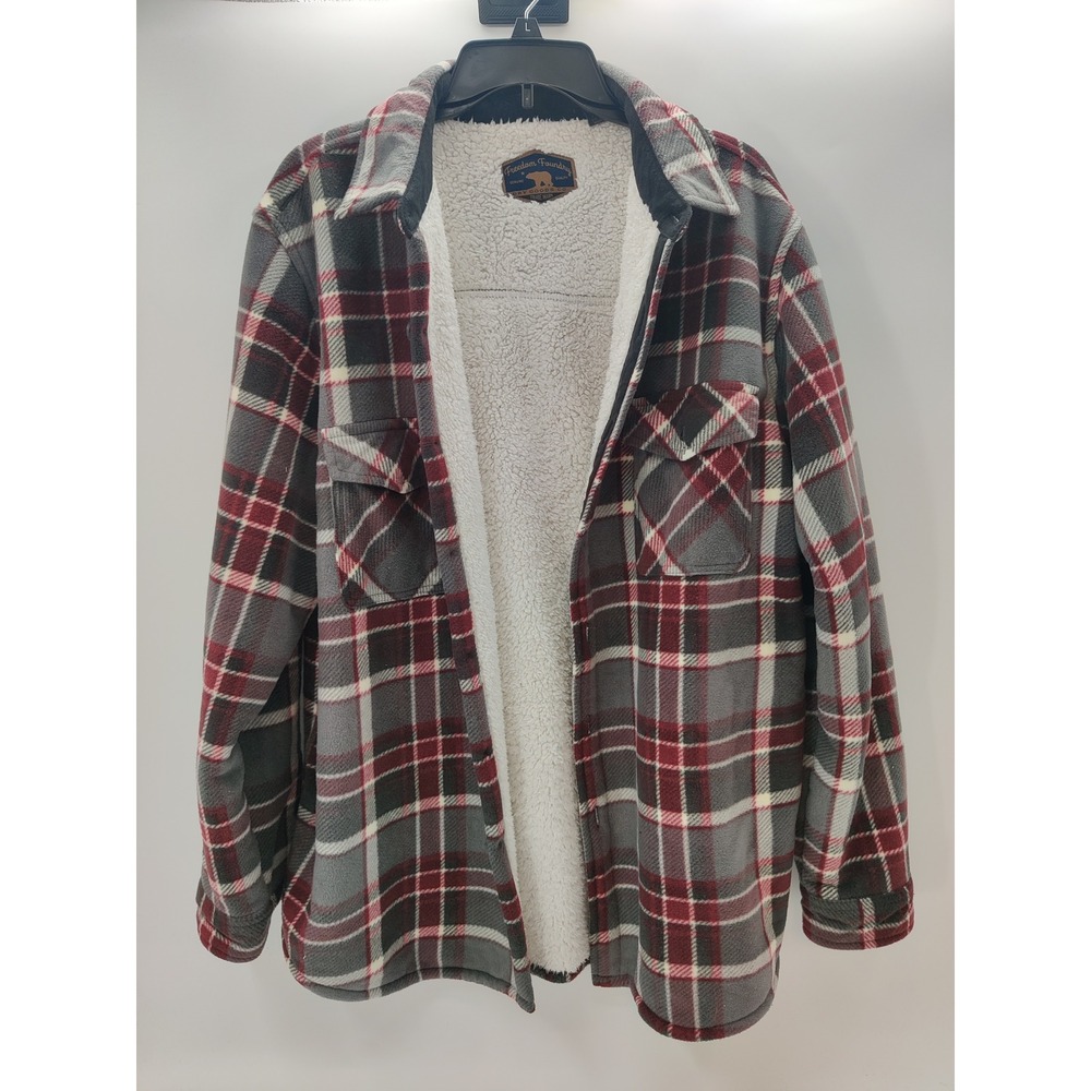 Freedom Foundry Mens XL Red Grey Plaid Sherpa Lined Fleece Shirt Jacket Shacket